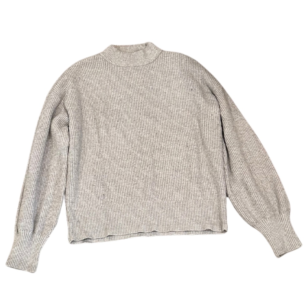 Daily Thread Crew Mock Neck Ribbed Knit Sweater | Heather Grey | Size M